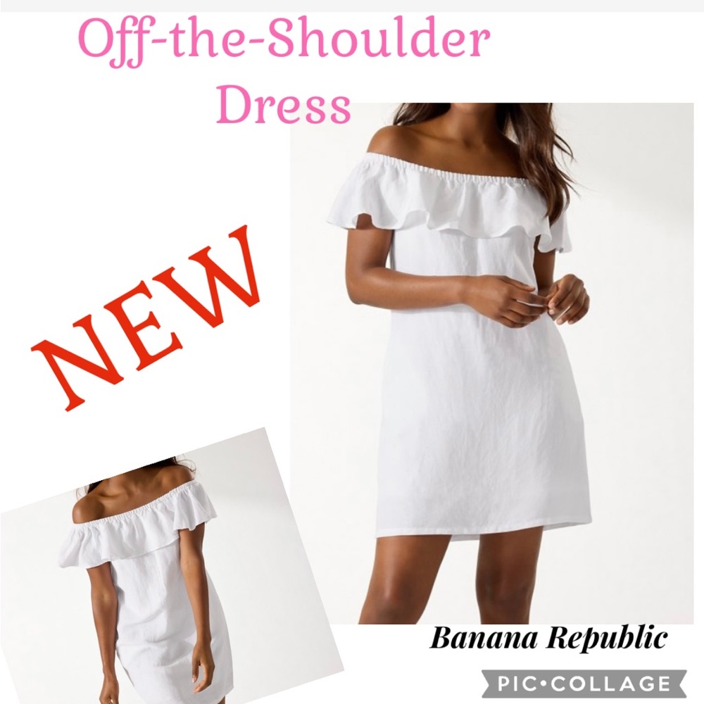 2-1 New Banana Republic Off-the-Shoulder white Dress with cap flowing